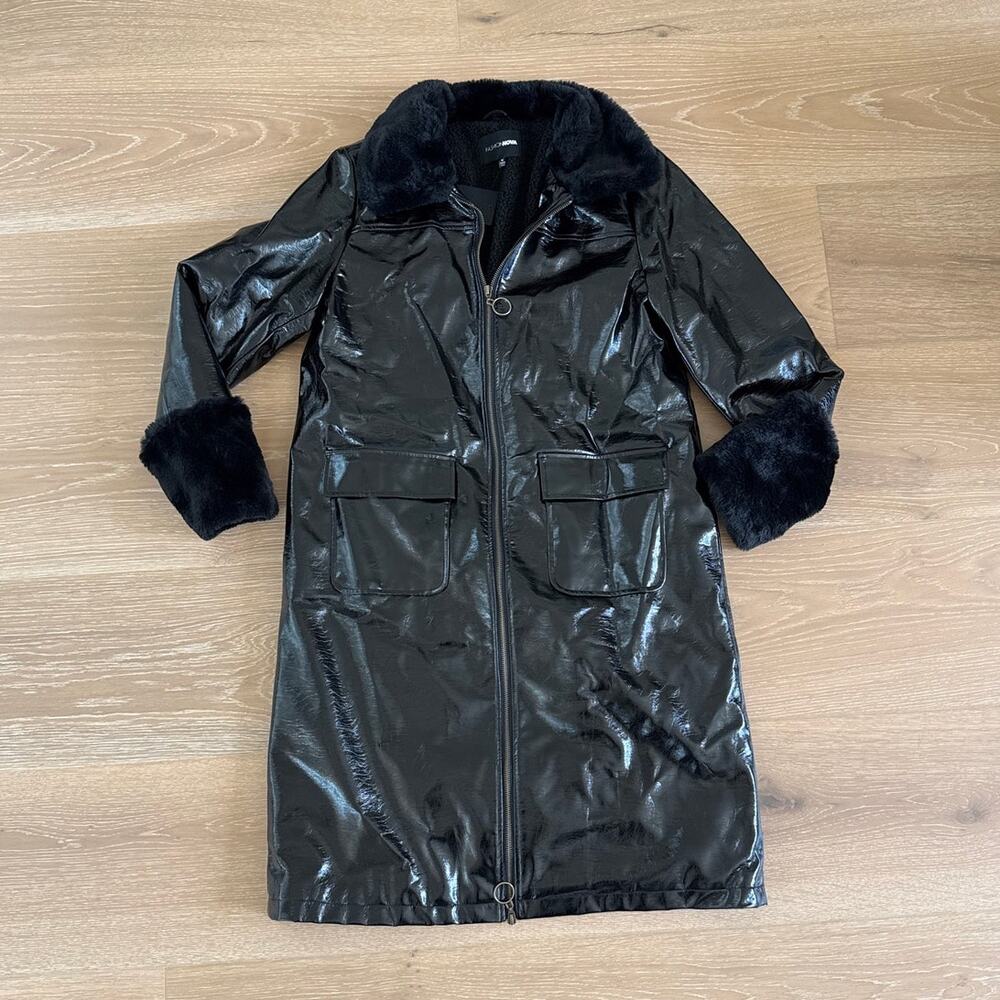 Fashion Nova Winter Coat Patent Leather Winter Holiday Size M Black